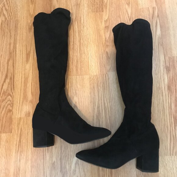 Valentino Suede Leather Boots Black 37 Block Heel - Picture 1 of 11